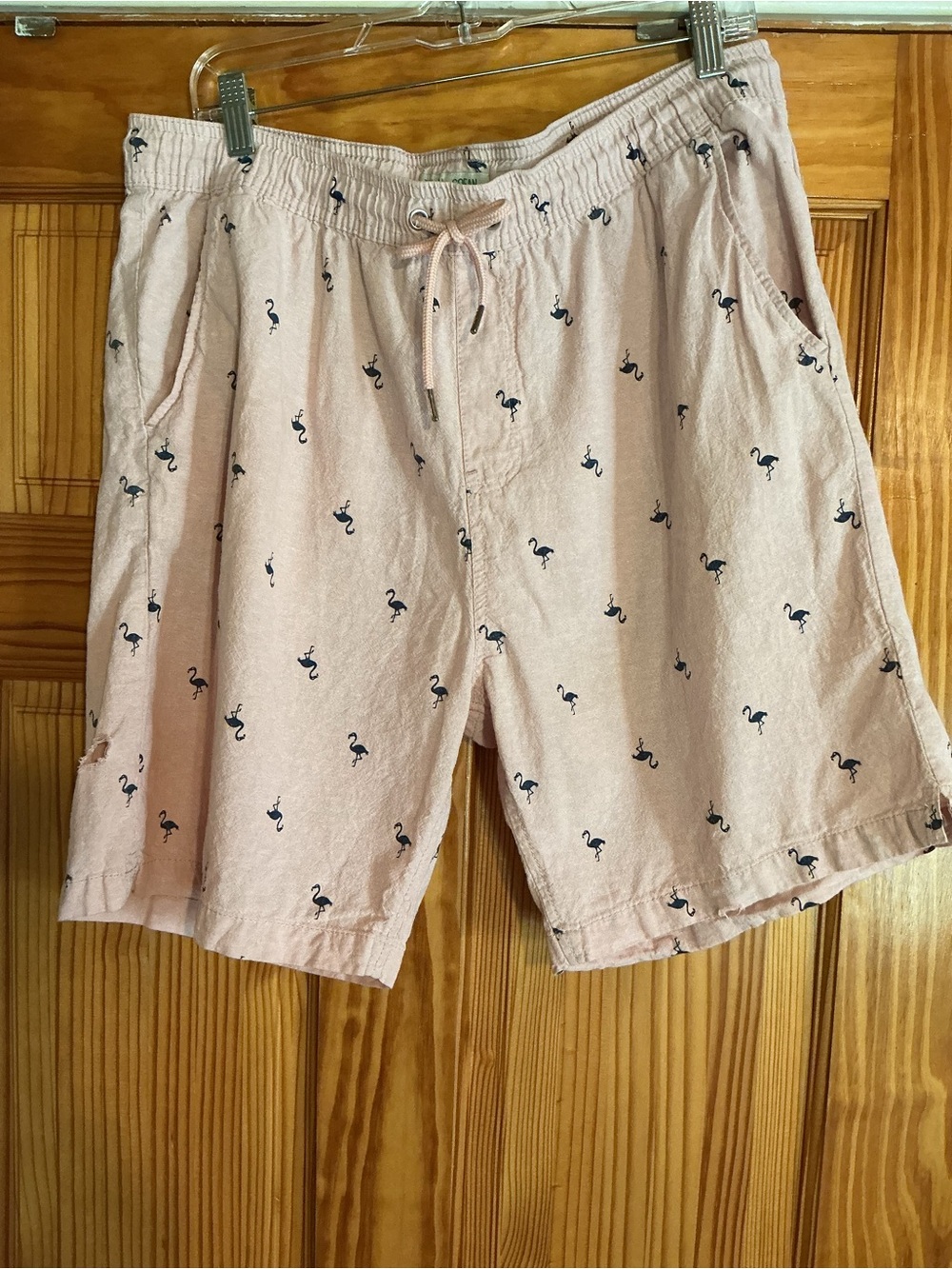 Men's Casual Pink Flamingo Print Drawstring Shorts